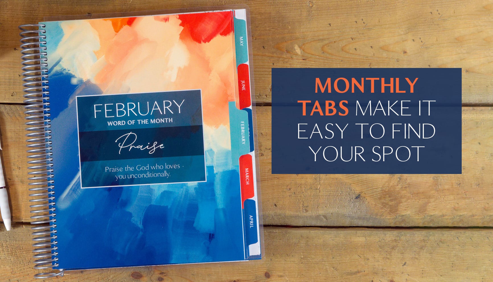 Monthly tabs make it easy to find your spot in this teacher planner